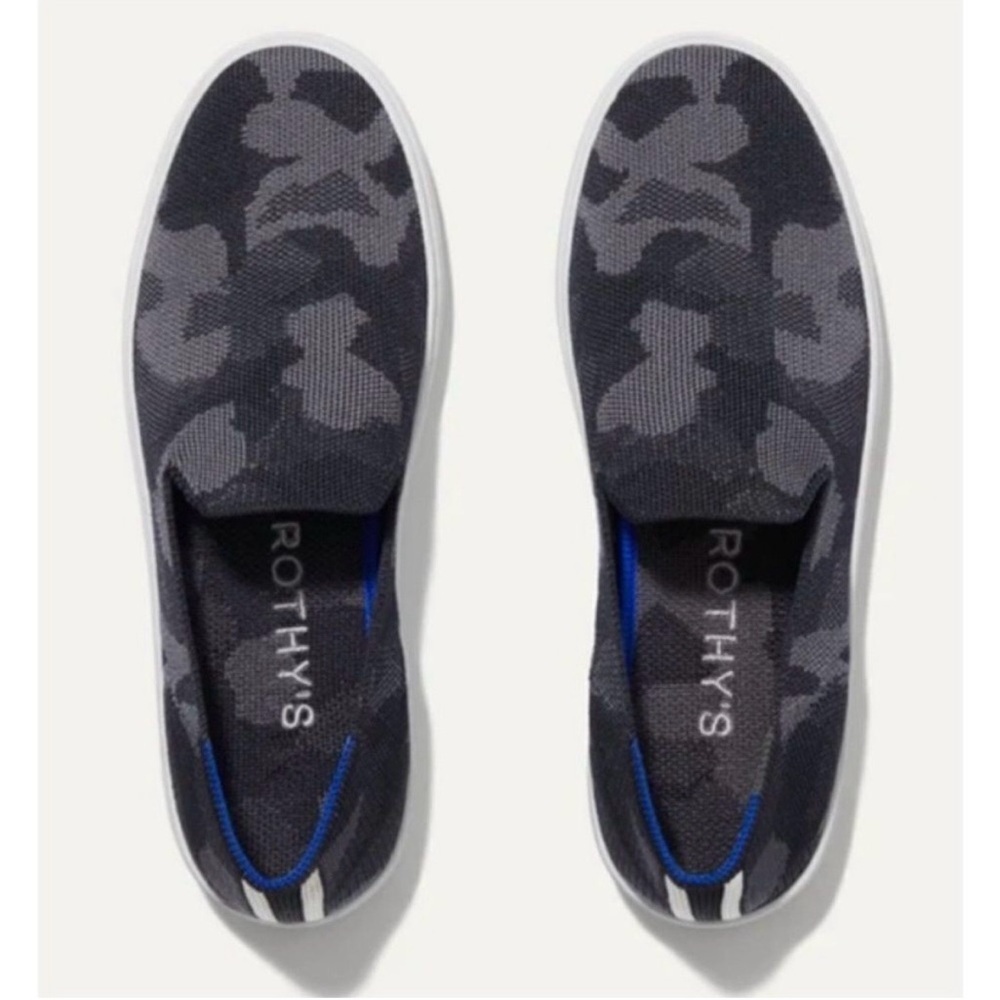 Rothy's Men's Black and Gray Camouflage Slip-Ons